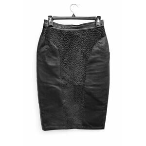 Vintage Leather & Suede Leopard Panel Midi Skirt – Women’s Medium– Fully Lined